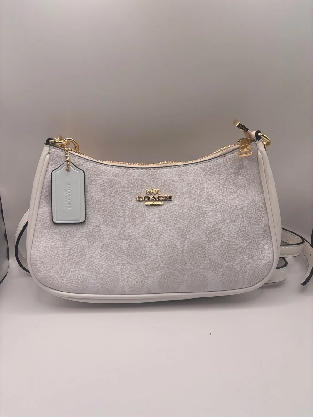 COACH White Signature Crossbody Bag with Gold Hardware